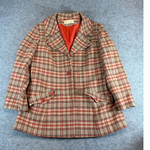 VINTAGE 70s Pendleton Coat Jacket Womens 20 Plaid Tweed Virgin Wool USA Retro - Picture 1 of 12
